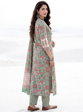 Aina Isla Set Of Kali Kurta Pants & Dupatta