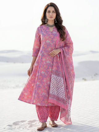 Roz Neeti Set Of Kali Kurta Pants Dupatta
