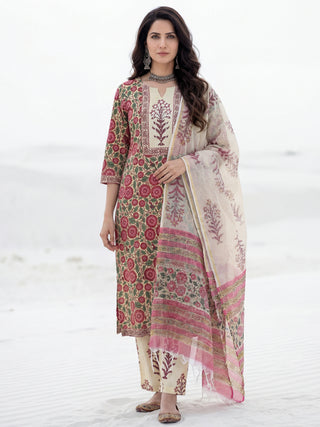 Roz Avni Set Of Kurta Pants Kota Doria Dupatta