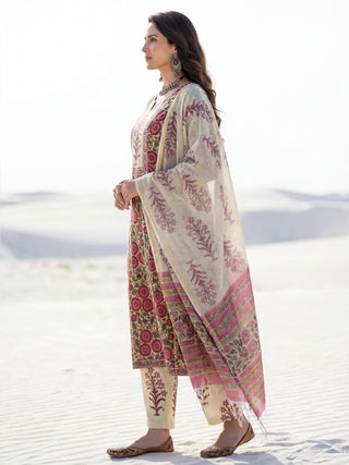 Roz Avni Set Of Kurta Pants Kota Doria Dupatta
