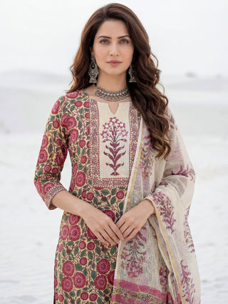 Roz Avni Set Of Kurta Pants Kota Doria Dupatta