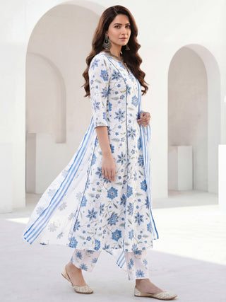 Aina Damini Set Of Kalidar Kurta Pants Dupatta