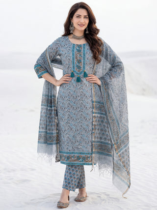 Aina Mohak Set Of Kurta Pants Kota Dupatta