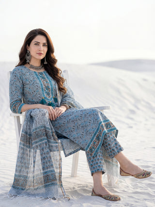 Aina Mohak Set Of Kurta Pants Kota Dupatta