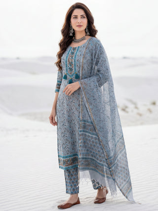 Aina Mohak Set Of Kurta Pants Kota Dupatta