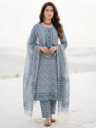Aina Mohak Set Of Kurta Pants Kota Dupatta
