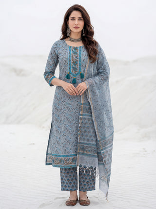 Aina Mohak Set Of Kurta Pants Kota Dupatta