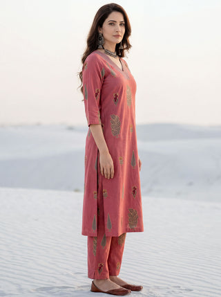 Roz Tamana Set Of Cotton Linen Kurta Pants Dupatta