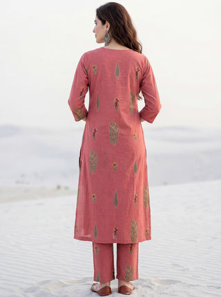 Roz Tamana Set Of Cotton Linen Kurta Pants Dupatta