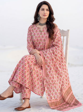 Aina Saara Set Of Kali Kurta Pants Dupatta