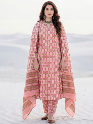 Aina Saara Set Of Kali Kurta Pants Dupatta