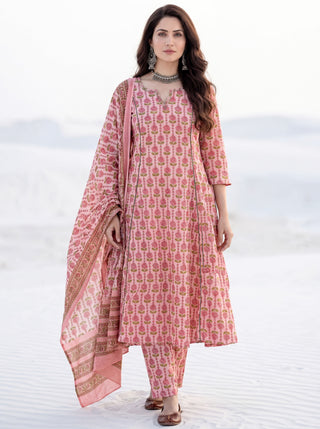 Aina Saara Set Of Kali Kurta Pants Dupatta