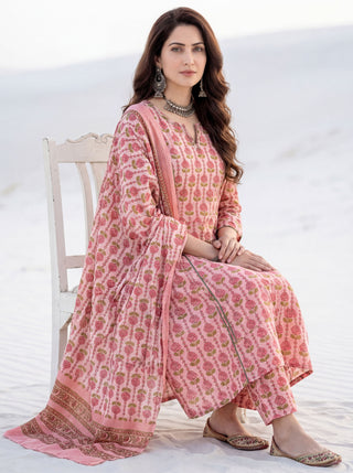 Aina Saara Set Of Kali Kurta Pants Dupatta