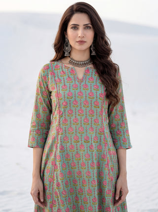 Hand Block Printed Cotton Fabric Per Meter - F001F2989