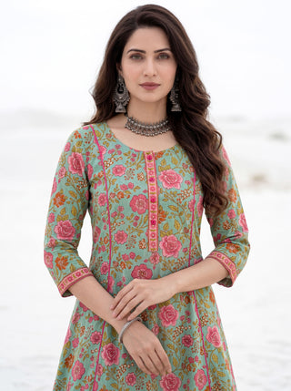 Aina Chetna Set Of Kali Kurta Pants Dupatta