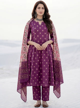 Aina Mehak Set Of Kali Kurta Pants Dupatta