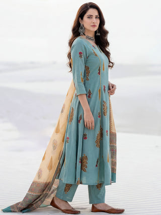 Aina Sabiha Set Of Kali Kurta Pants Dupatta