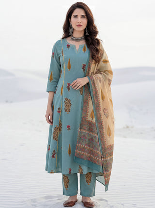 Aina Sabiha Set Of Kali Kurta Pants Dupatta