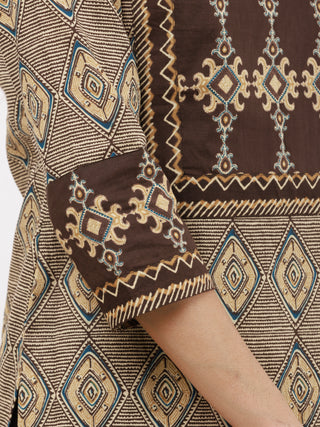 Ajrakh Manhal Set Of Kurta Pants Dupatta