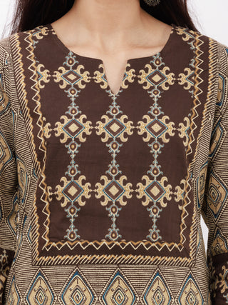 Ajrakh Manhal Set Of Kurta Pants Dupatta