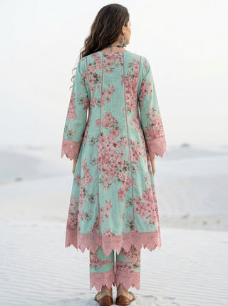 Aina Jiya Set Of Kali Kurta Pants Dupatta