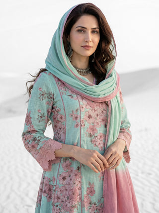 Aina Jiya Set Of Kali Kurta Pants Dupatta