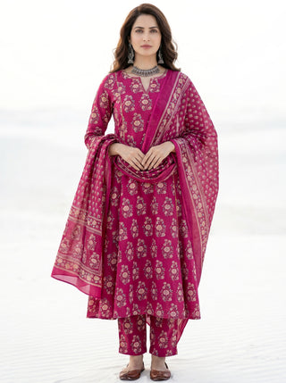 Aina Gulnaz Set Of Kali Kurta Pants & Dupatta
