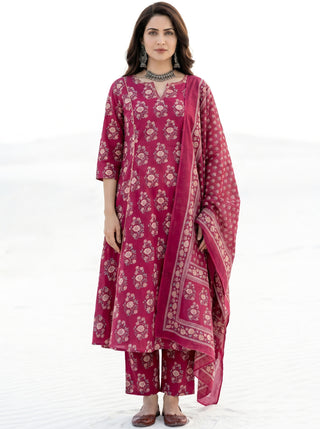 Aina Gulnaz Set Of Kali Kurta Pants & Dupatta