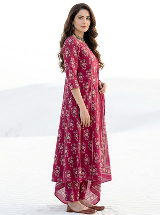Aina Gulnaz Set Of Kali Kurta Pants & Dupatta