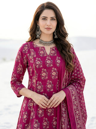 Aina Gulnaz Set Of Kali Kurta Pants & Dupatta