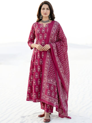 Aina Gulnaz Set Of Kali Kurta Pants & Dupatta