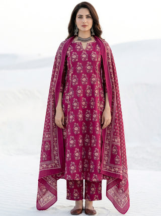 Aina Gulnaz Set Of Kali Kurta Pants & Dupatta