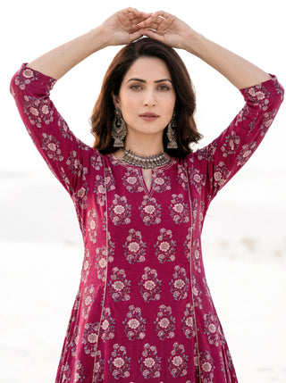 Aina Gulnaz Set Of Kali Kurta Pants & Dupatta