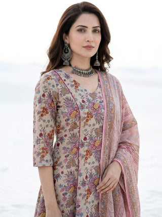 Aina Eliza Set Of Kali Kurta Pants & Dupatta