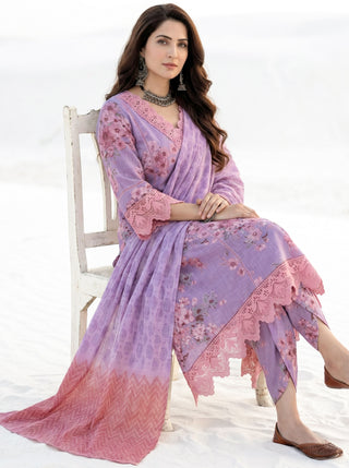 Aina Ghazal Set Of A Line Kurta Tulip Pants & Dupatta