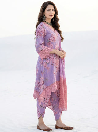 Aina Ghazal Set Of A Line Kurta Tulip Pants & Dupatta