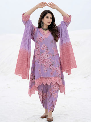 Aina Ghazal Set Of A Line Kurta Tulip Pants & Dupatta