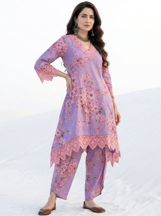 Aina Ghazal Set Of A Line Kurta Tulip Pants & Dupatta