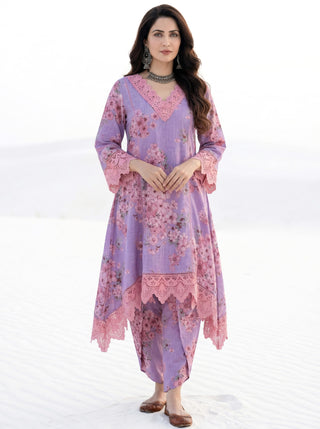 Aina Ghazal Set Of A Line Kurta Tulip Pants & Dupatta
