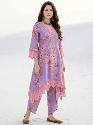 Aina Ghazal Set Of A Line Kurta Tulip Pants & Dupatta
