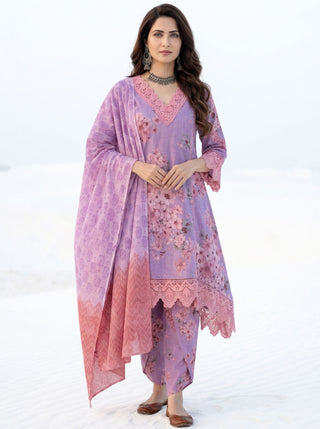 Aina Ghazal Set Of A Line Kurta Tulip Pants & Dupatta