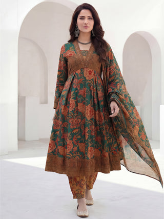 Rozana Tamanna Set Of Flared Kurta Pants Dupatta