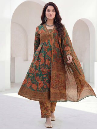 Rozana Tamanna Set Of Flared Kurta Pants Dupatta