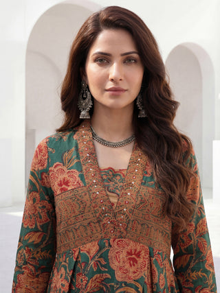 Rozana Tamanna Set Of Flared Kurta Pants Dupatta