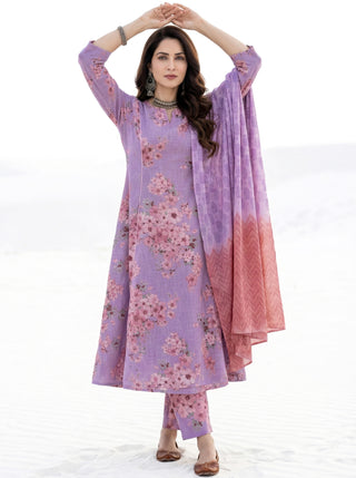 Aina Dilara Set Of Kali Kurta Pants & Dupatta