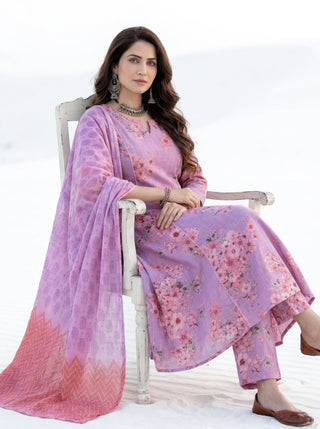 Aina Dilara Set Of Kali Kurta Pants & Dupatta