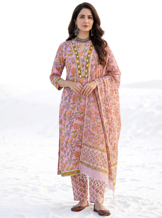 Aina Fiza Set Of Straight Kurta Pants Kota Dupatta