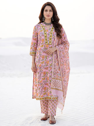 Aina Fiza Set Of Straight Kurta Pants Kota Dupatta