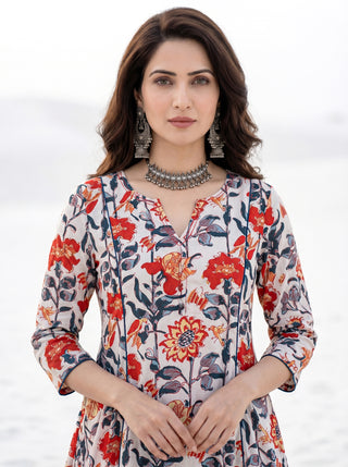 Roz Mahira Set Of Kali Kurta Pants Kota Dupatta