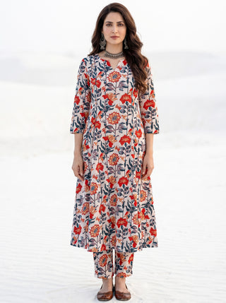 Roz Mahira Set Of Kali Kurta Pants Kota Dupatta